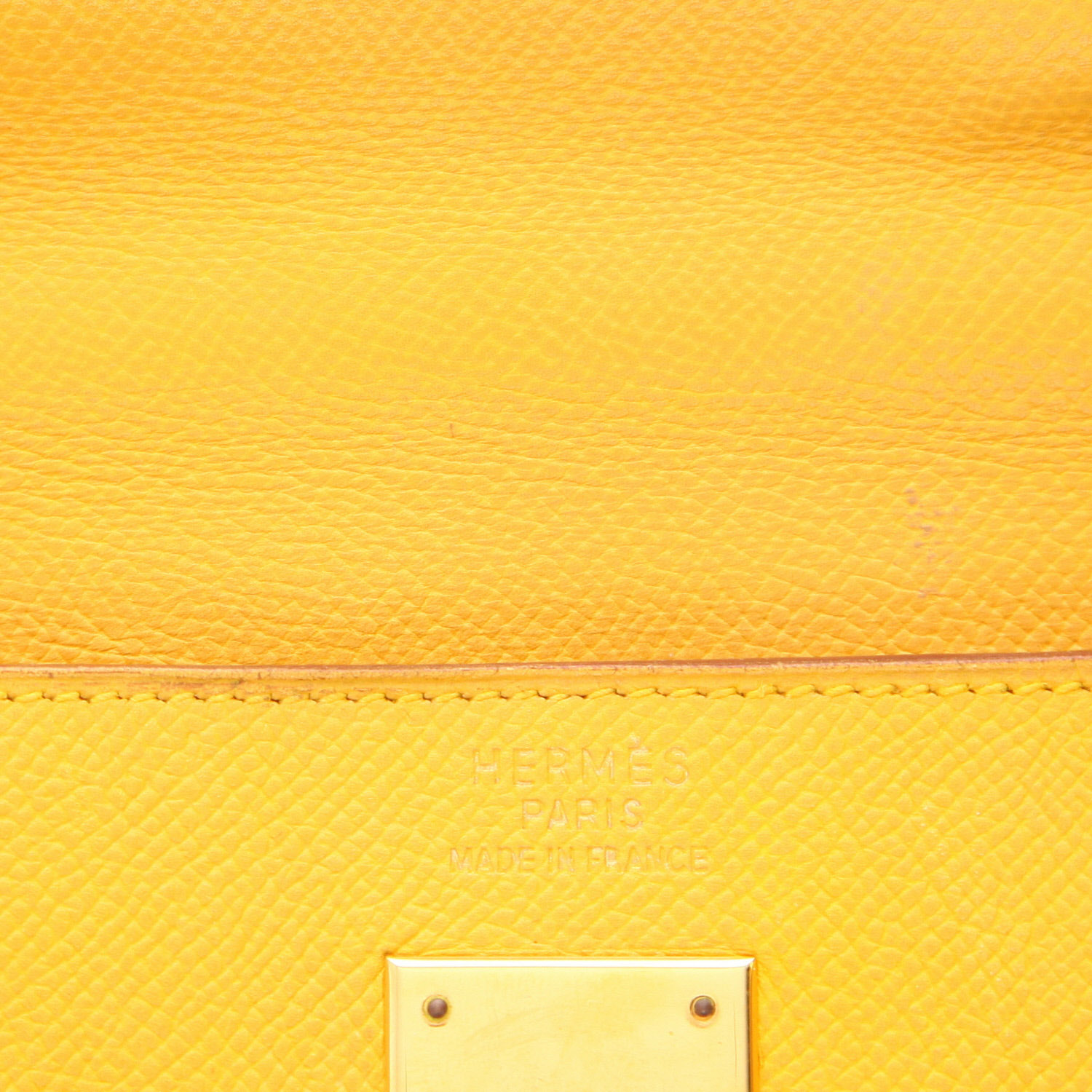 Bolso de mano Hermes Kelly 35 cm en cuero epsom amarillo - Detail D2