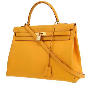 Sac à main Hermes Kelly 35 cm en cuir epsom jaune