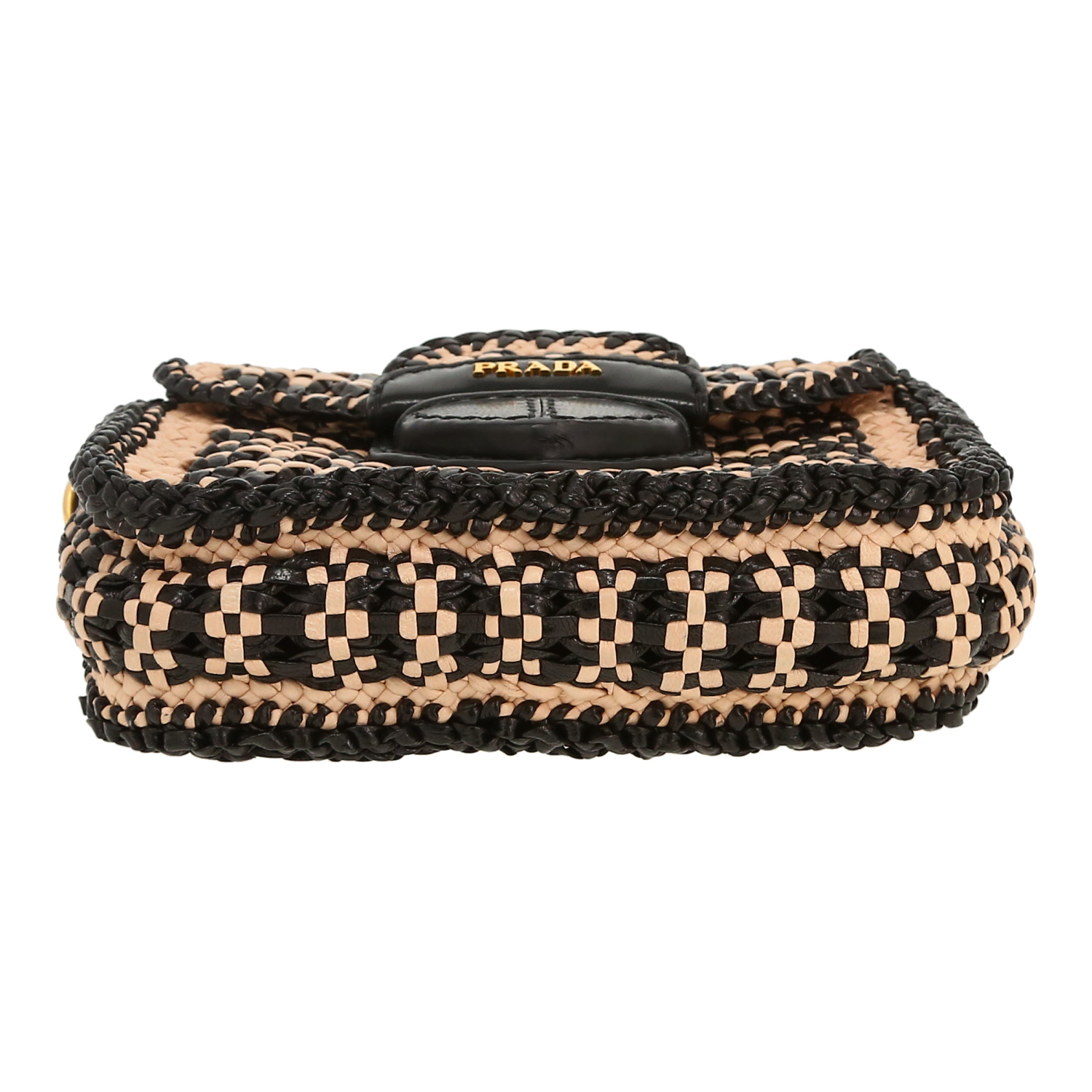 Sac bandoulière Prada  Madras en cuir tressé beige et noir - Detail D1
