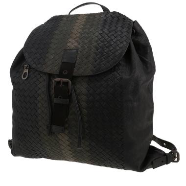 Sac à dos Bottega Veneta   en cuir tressé noir marron et gris et cuir noir
