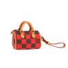 Porte-clef Louis Vuitton  Nano Speedy en toile damier marron et rouge et cuir naturel - Detail D5 thumbnail