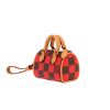 Porte-clef Louis Vuitton  Nano Speedy en toile damier marron et rouge et cuir naturel - Detail D7 thumbnail