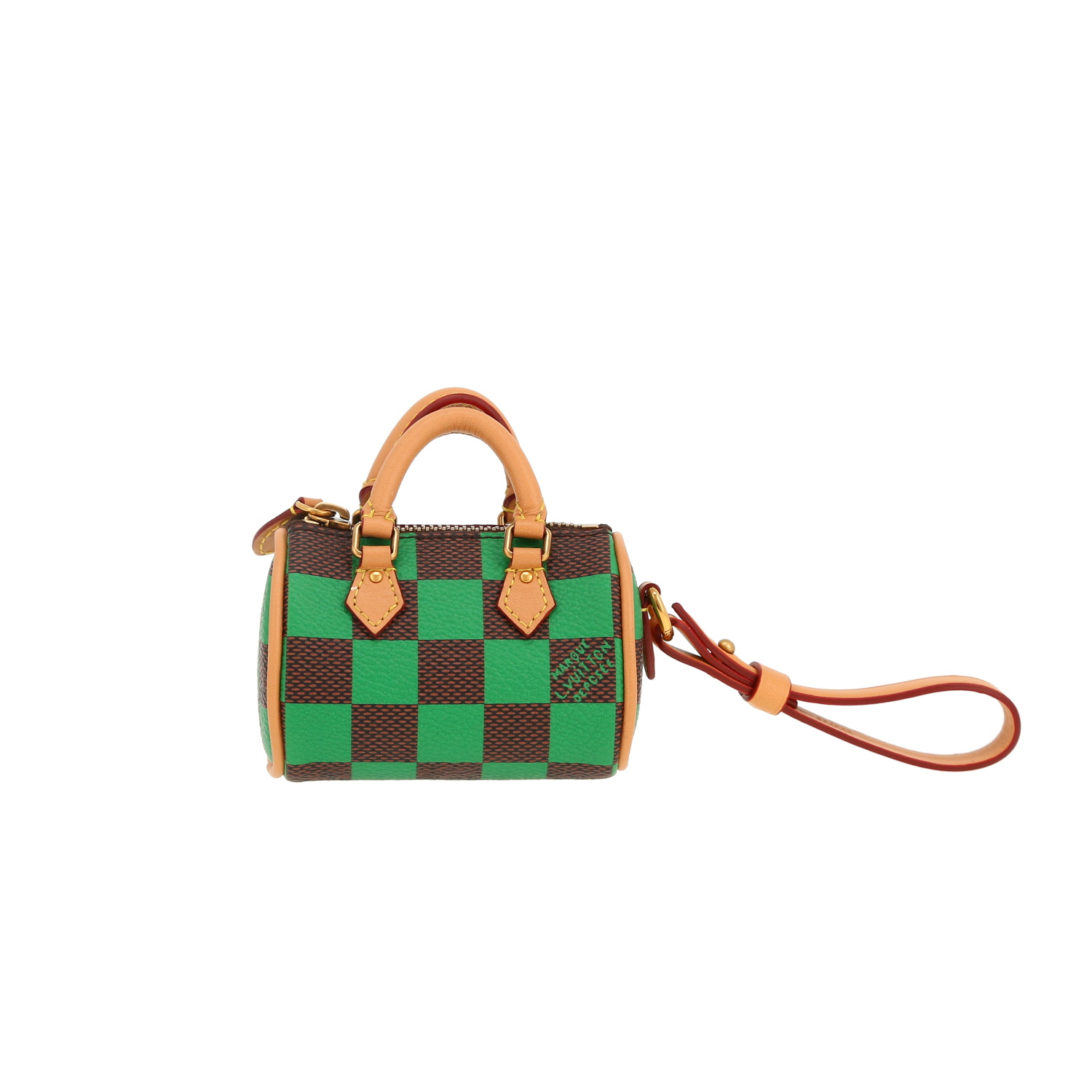 Llavero Louis Vuitton  Nano Speedy en lona a cuadros marrón y verde y cuero natural - Detail D4
