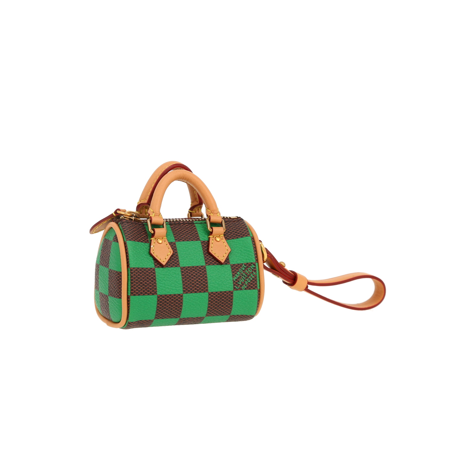 Llavero Louis Vuitton  Nano Speedy en lona a cuadros marrón y verde y cuero natural - Detail D5
