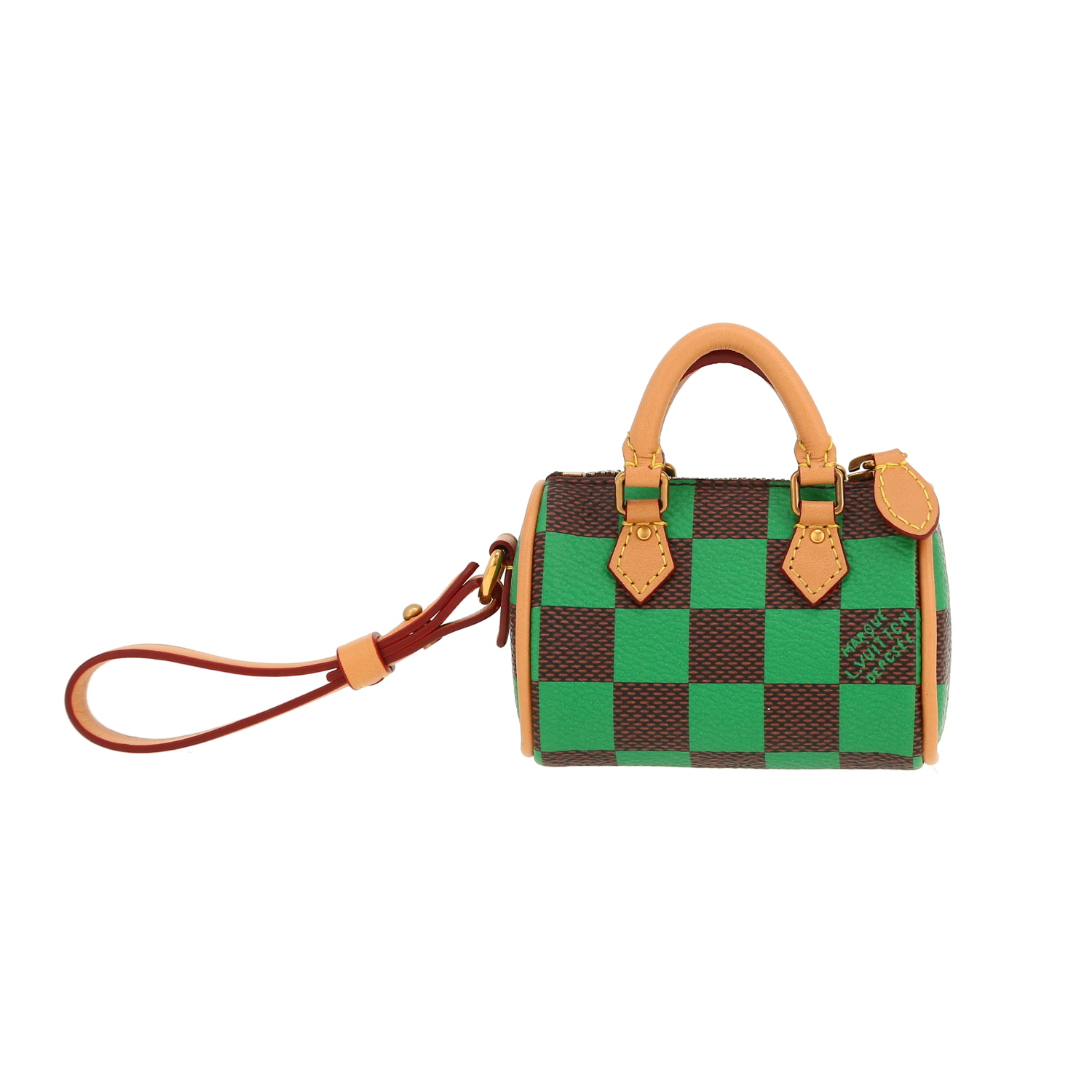 Llavero Louis Vuitton  Nano Speedy en lona a cuadros marrón y verde y cuero natural - Detail D8