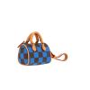 Porte-clef Louis Vuitton  Nano Speedy en toile damier marron et bleue et cuir naturel - Detail D5 thumbnail