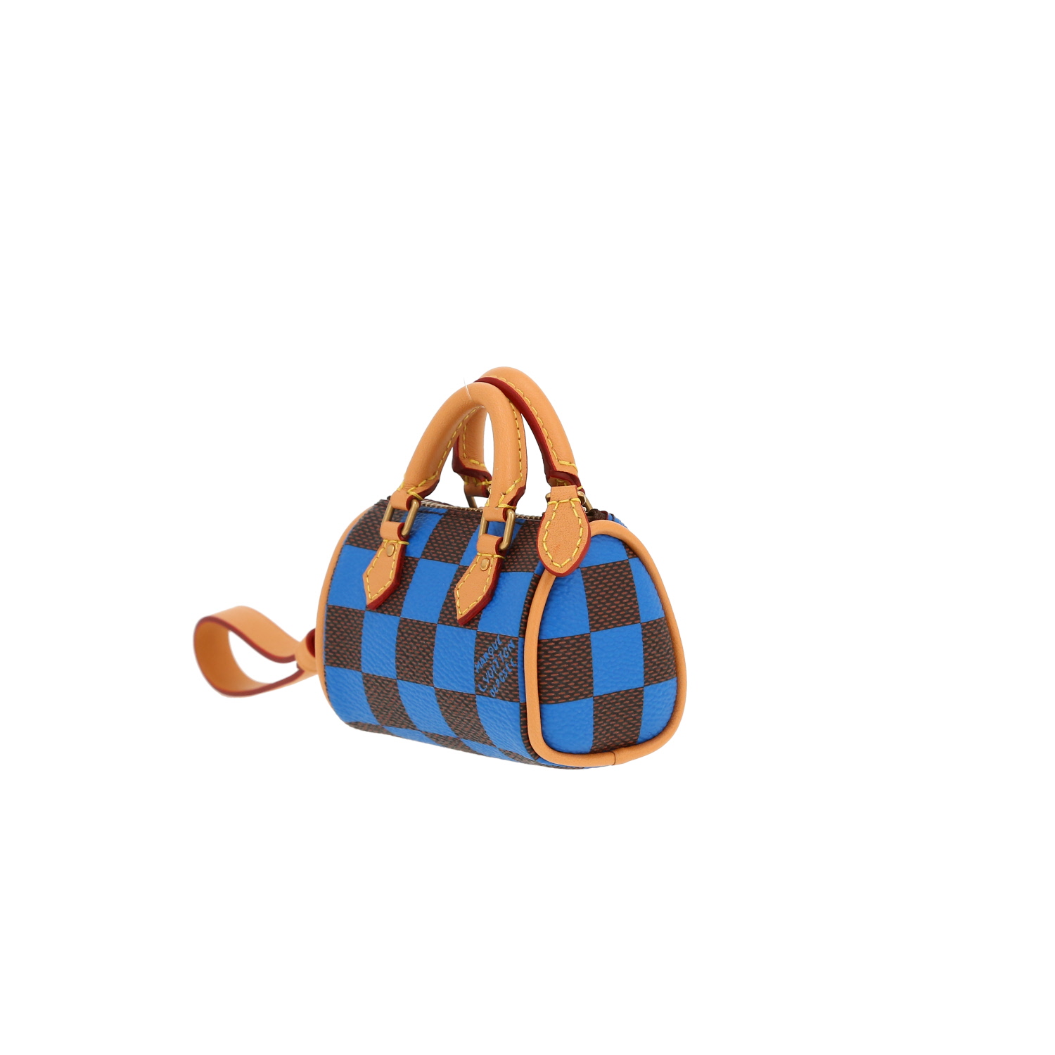 Portachiavi Louis Vuitton  Nano Speedy in tela a scacchi marrone e blu e pelle naturale - Detail D7