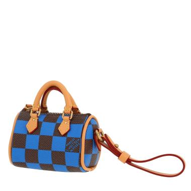 Llavero Louis Vuitton  Nano Speedy en lona a cuadros marrón y azul y cuero natural