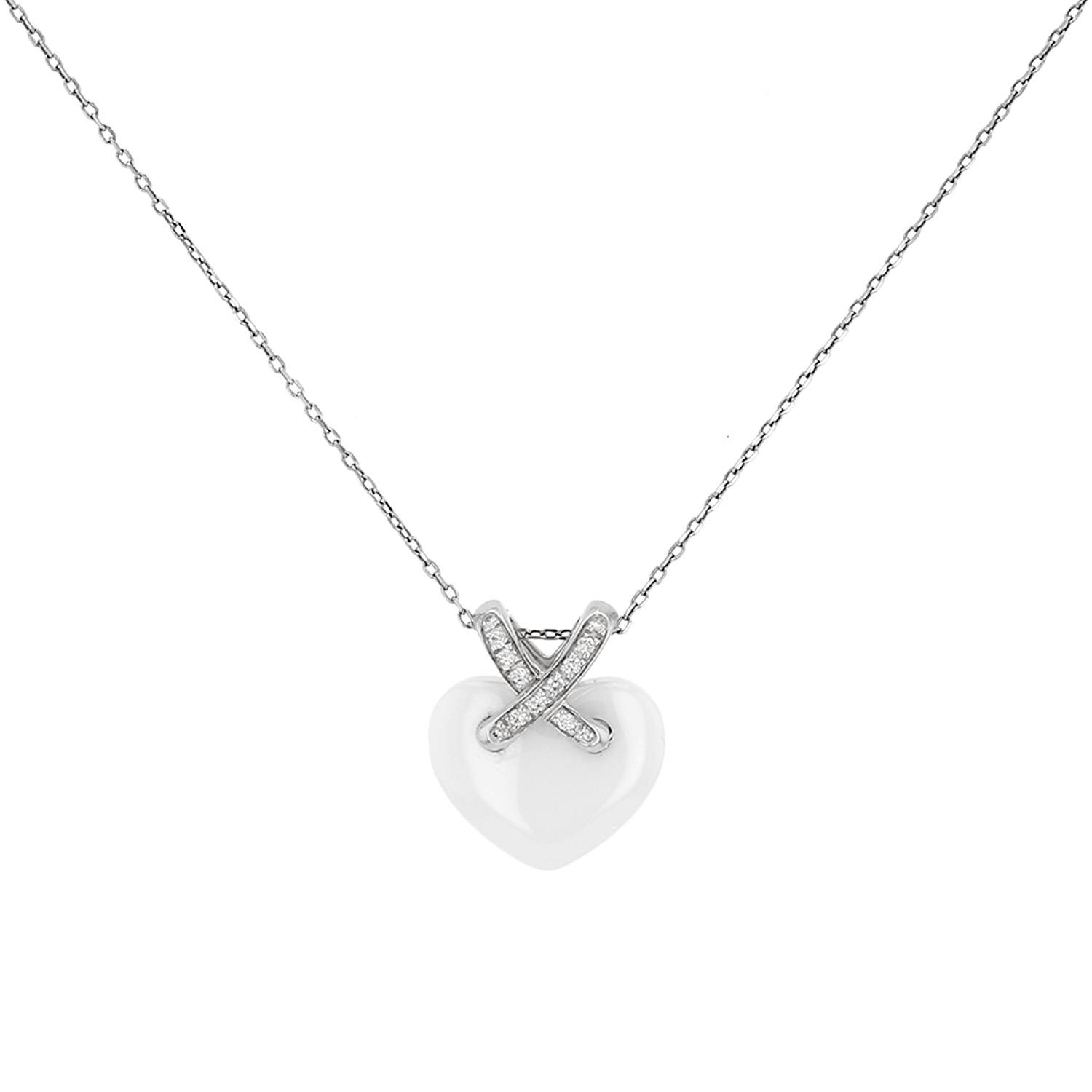 Ciondolo Chaumet  in oro bianco, ceramica bianco e diamanti