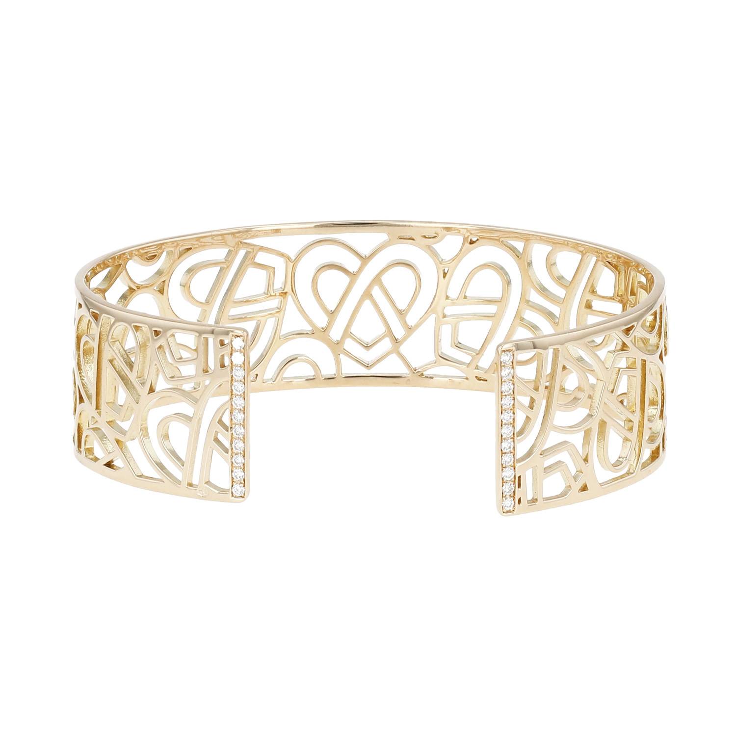 Bracelet jonc Poiray Coeur Fil en or jaune et diamants