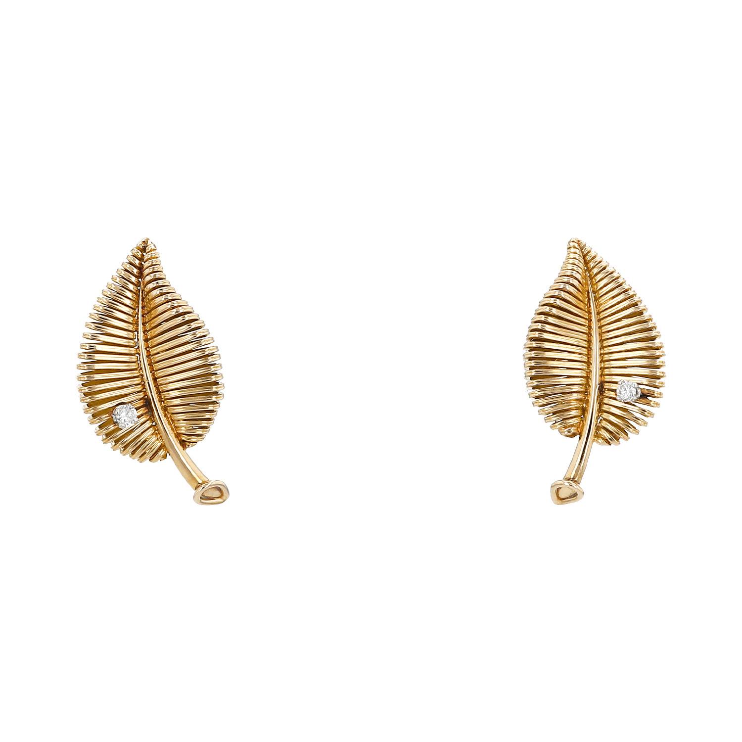 Paire de clips d'oreilles années 60 Vintage  en or rose et diamants - 00pp