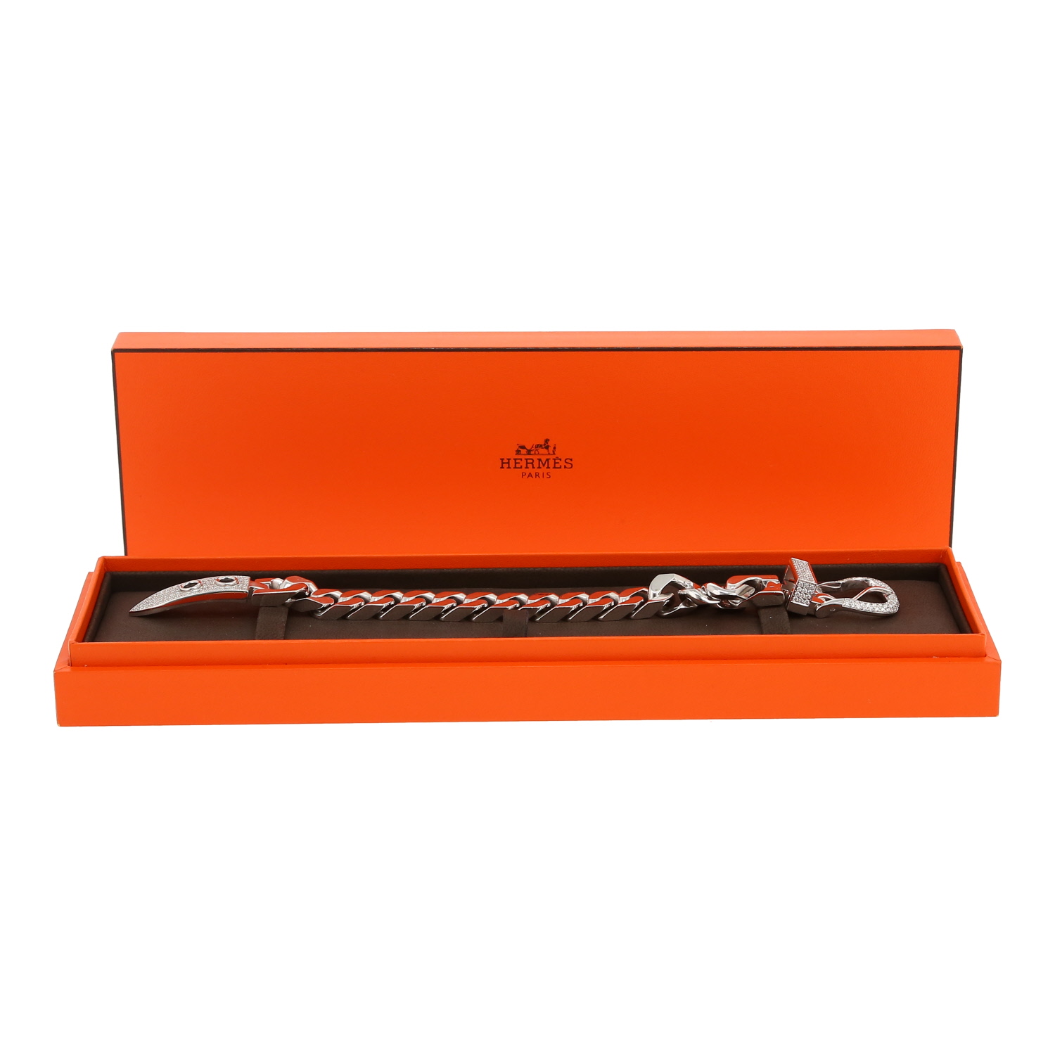 Bracciale Hermès Boucle Sellier in oro bianco e diamanti