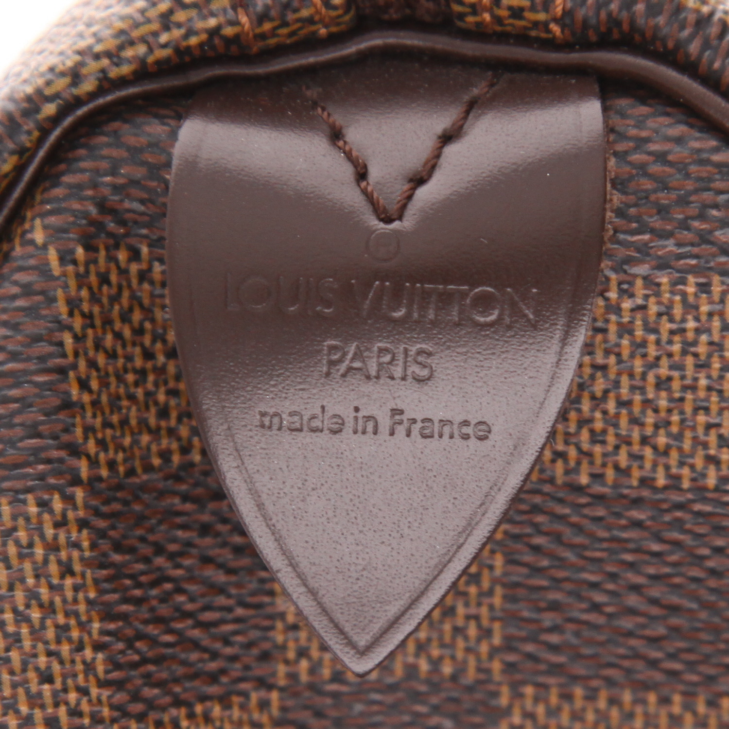 Louis Vuitton  Speedy 35 handbag  in ebene damier canvas  and brown leather - Detail D2