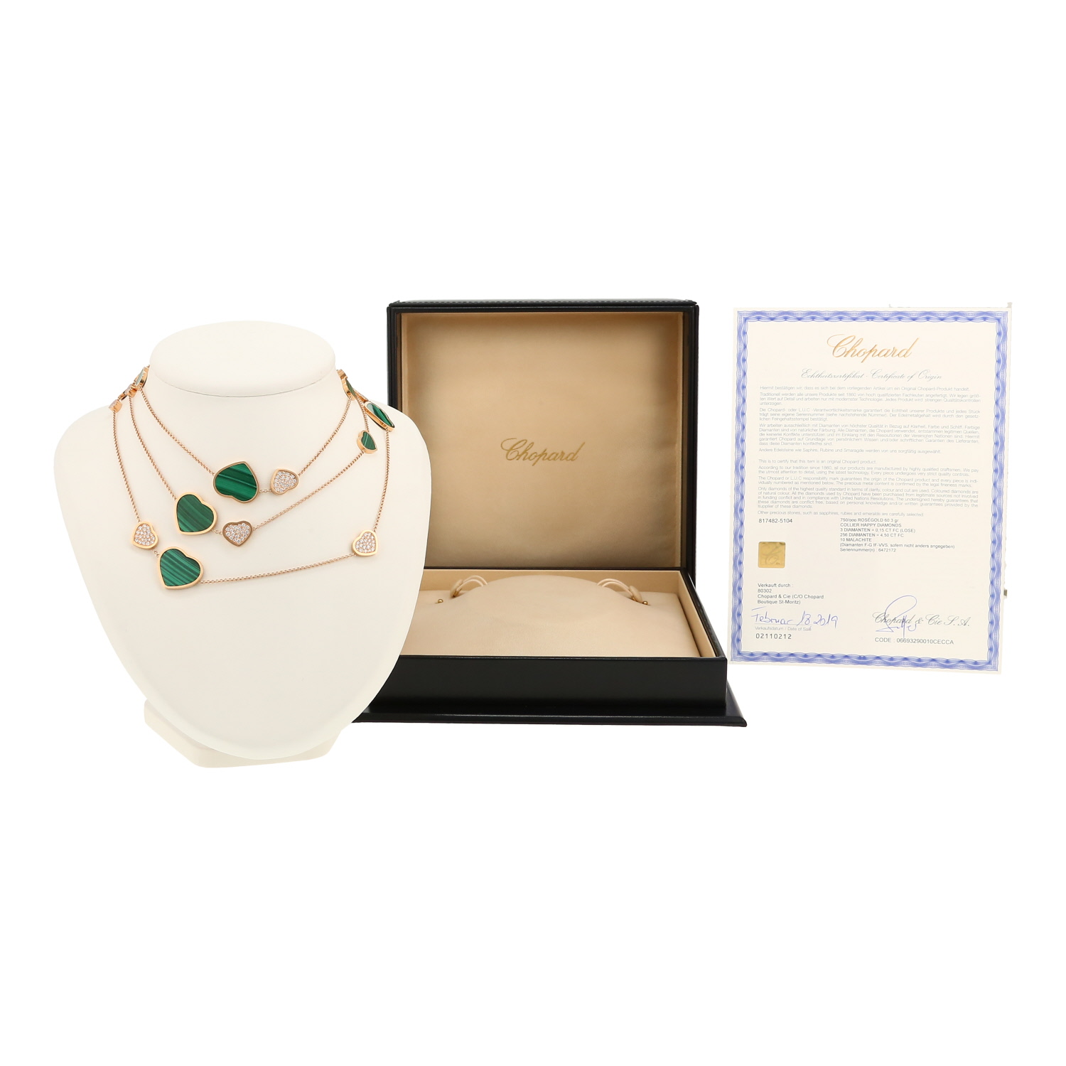 Sautoir Chopard Happy Hearts en or rose, diamants et malachite - Detail D2