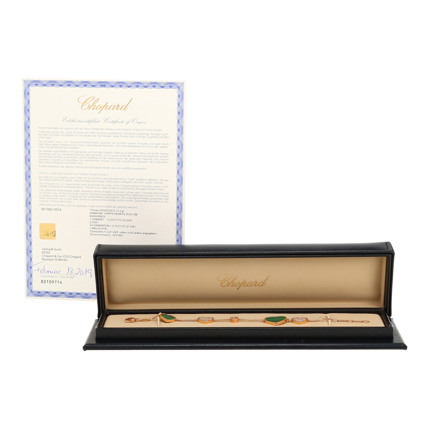 Chopard Happy Hearts bracelet in pink gold, malachite and diamonds