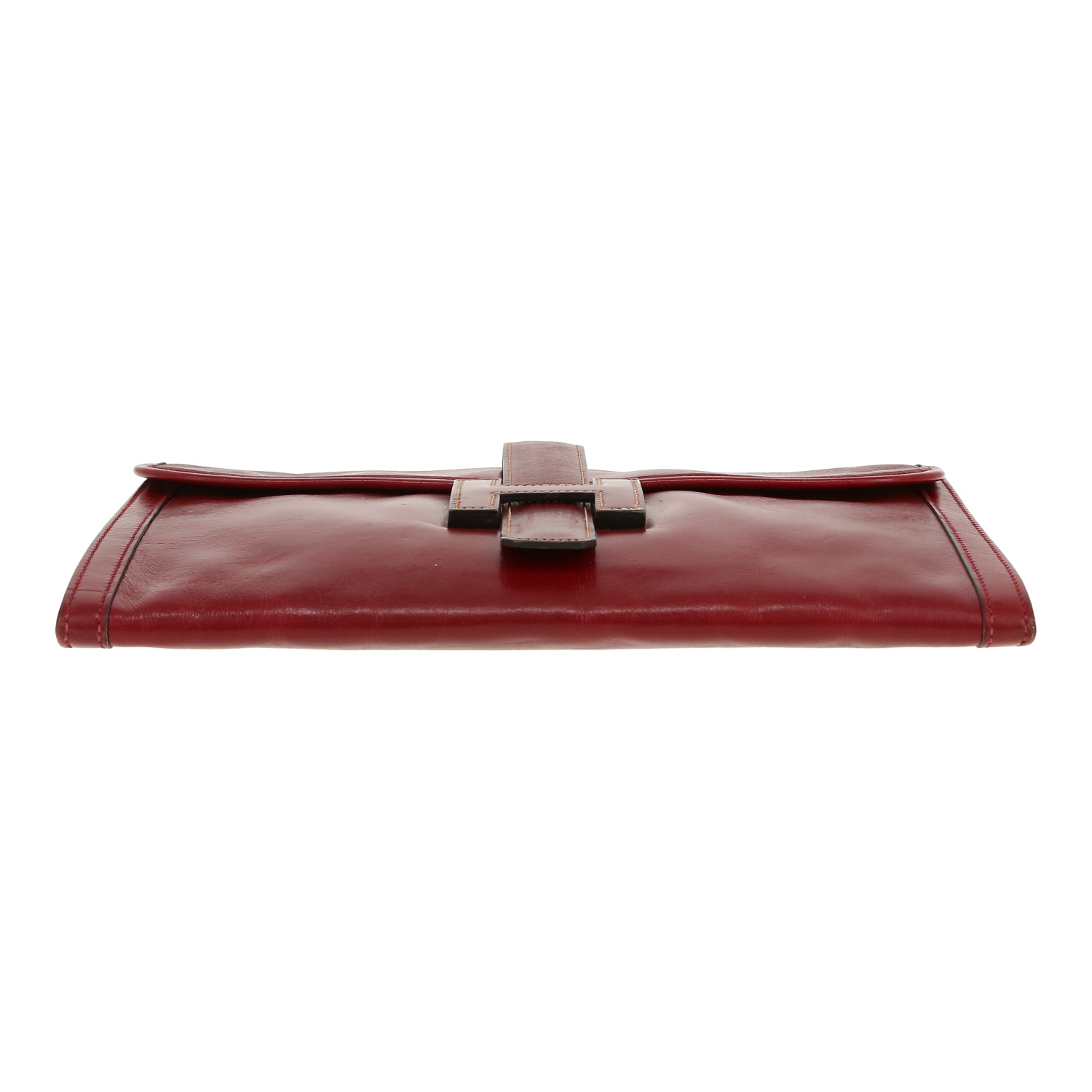 Pochette Hermès Jige en cuir box bordeaux - Detail D1