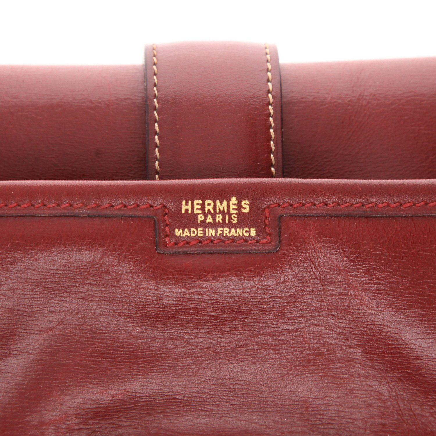 Pochette Hermès Jige en cuir box bordeaux - Detail D2