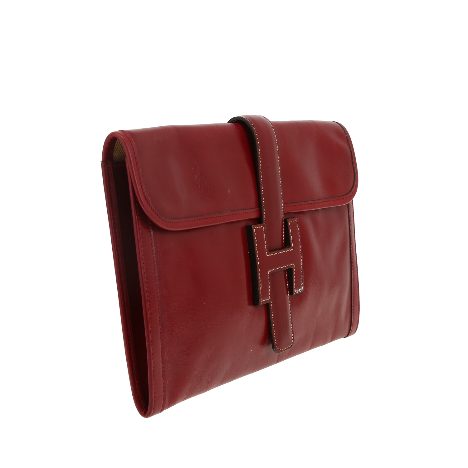 Pochette Hermès Jige en cuir box bordeaux - Detail D5