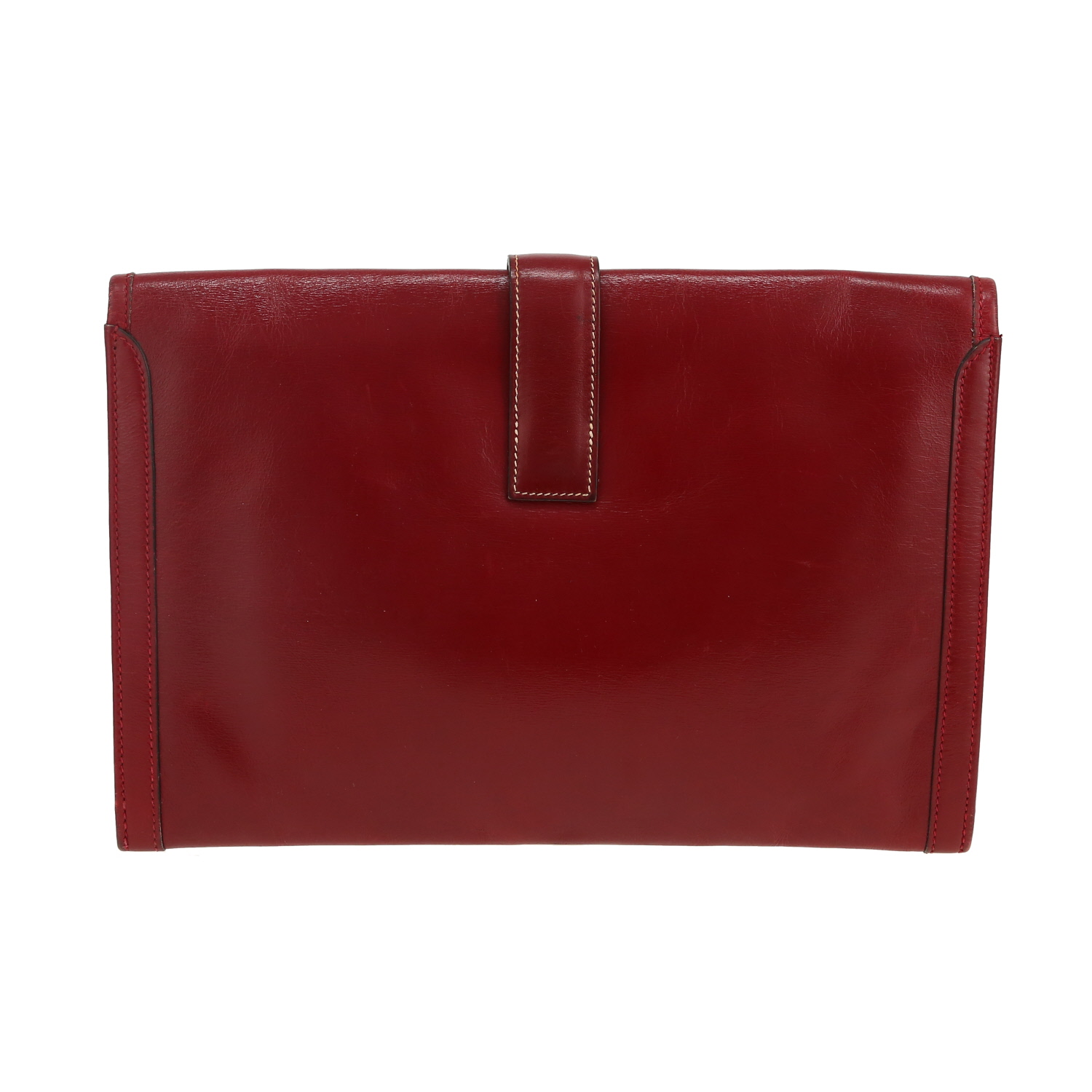 Pochette Hermès Jige en cuir box bordeaux - Detail D7