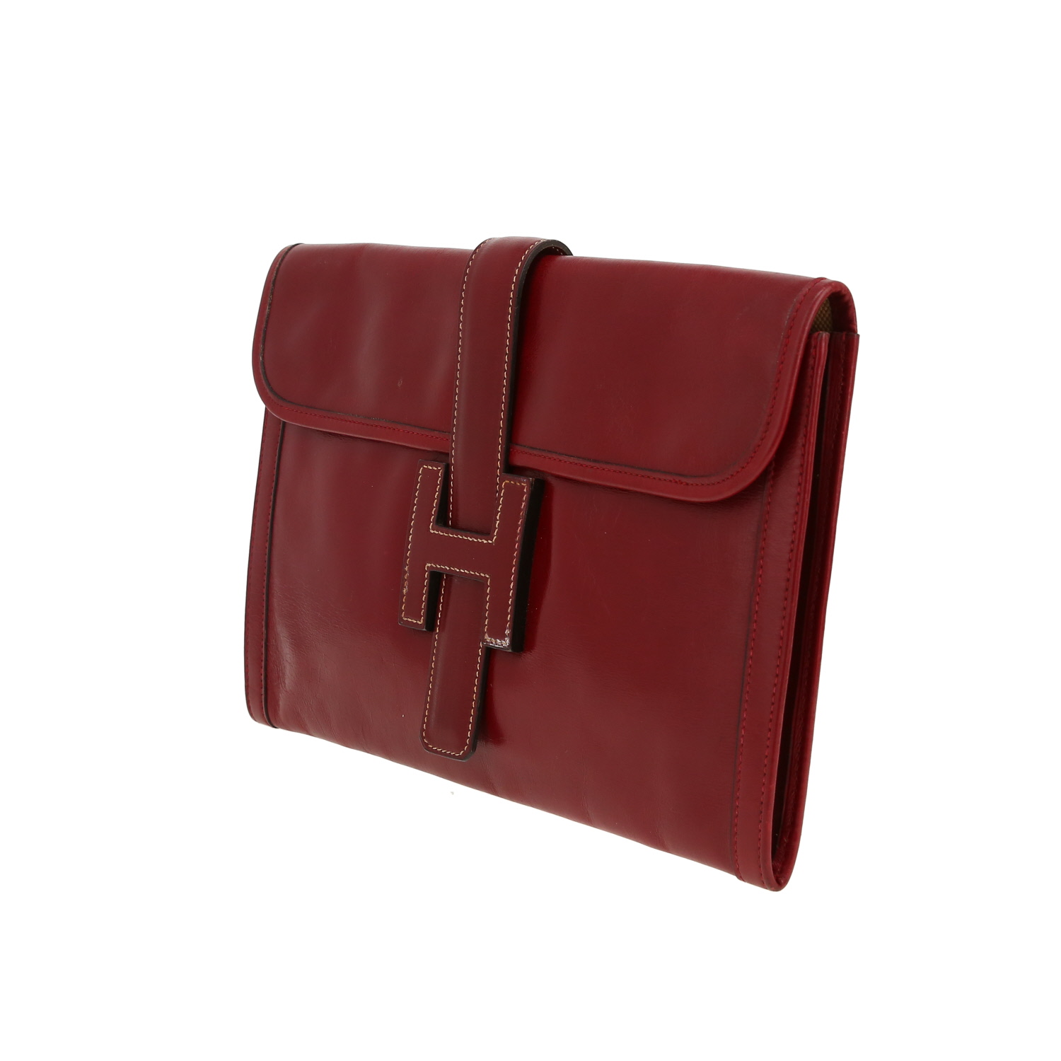 Pochette Hermès Jige en cuir box bordeaux - Detail D9