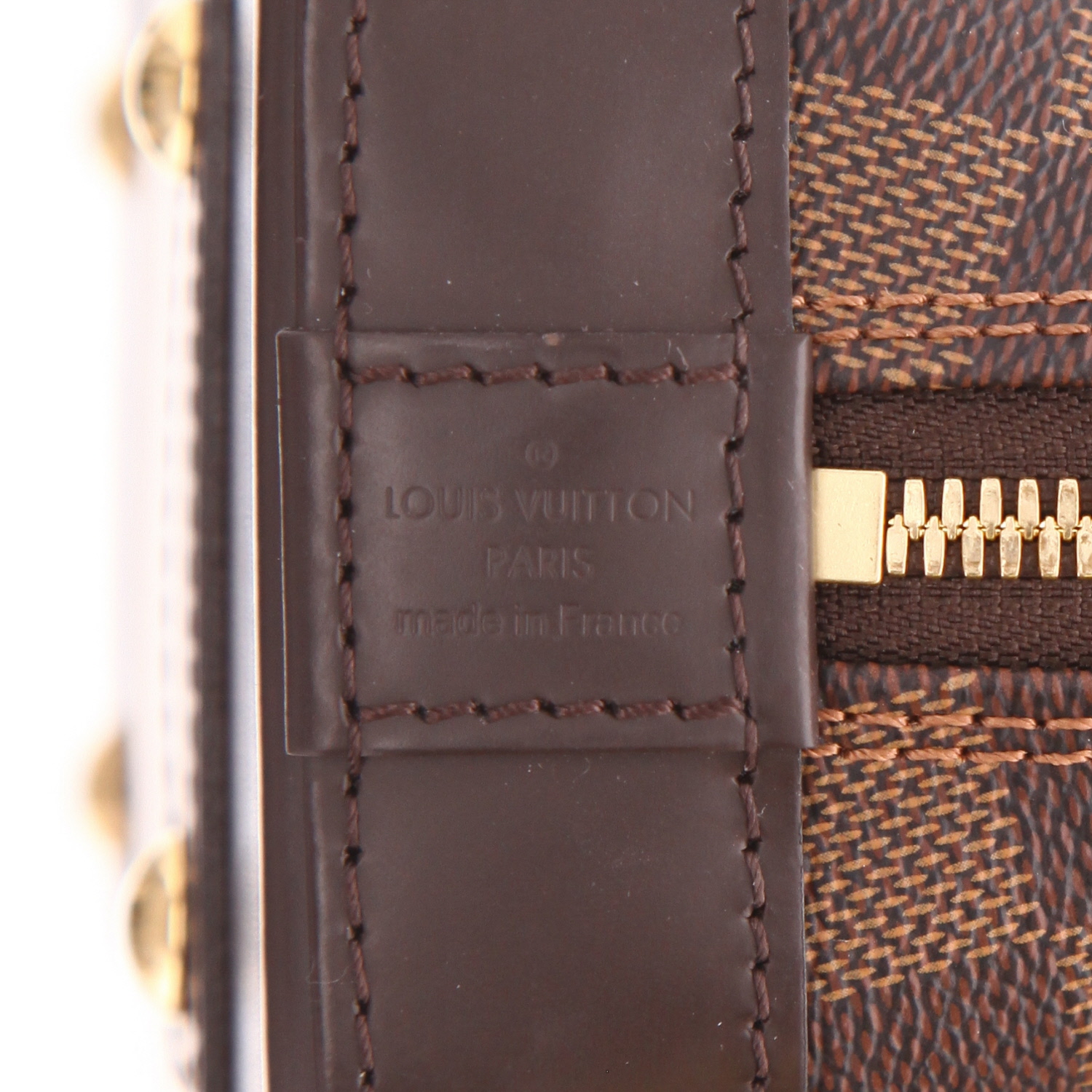 Bolso bandolera Louis Vuitton  Alma BB en lona a cuadros ébano y cuero marrón - Detail D2