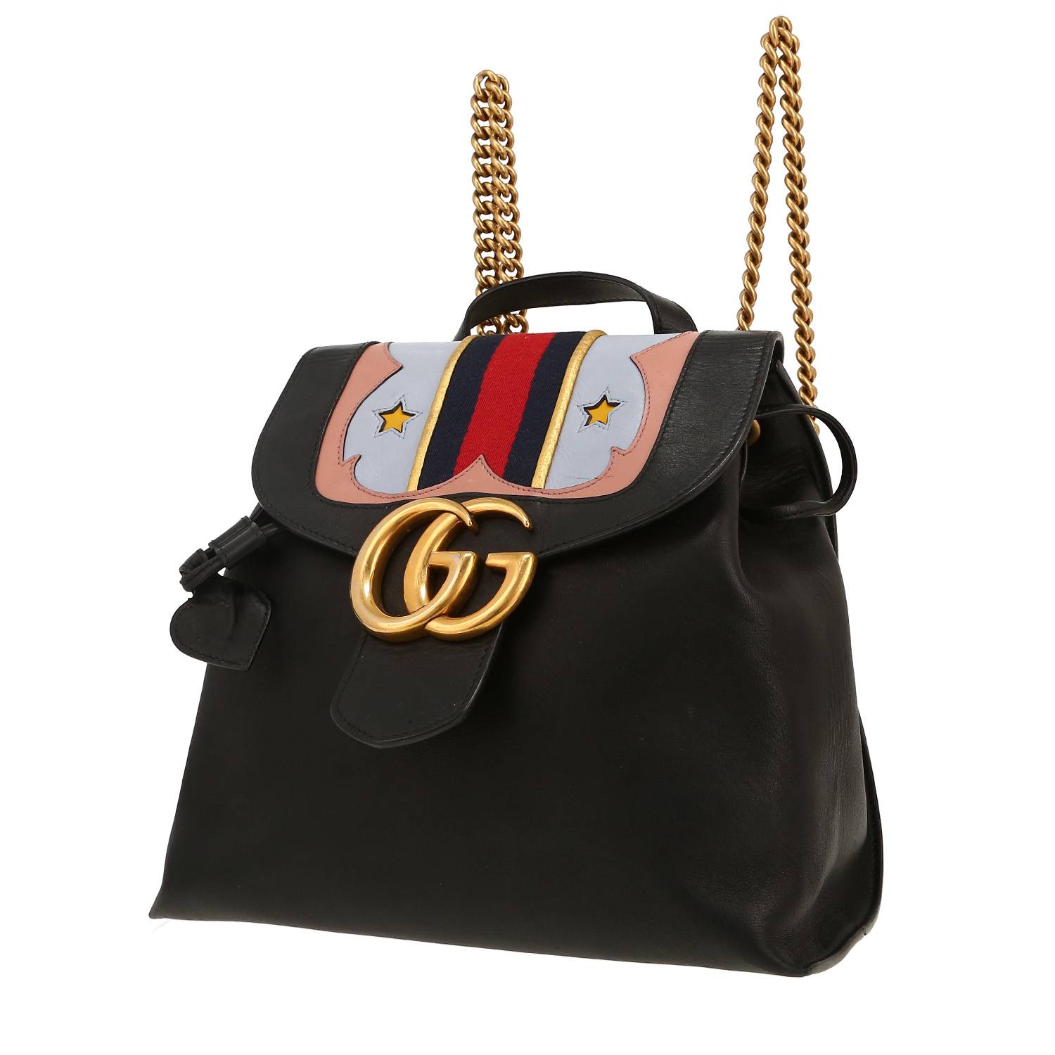 Gucci backpack in black, pink and blue smooth leather