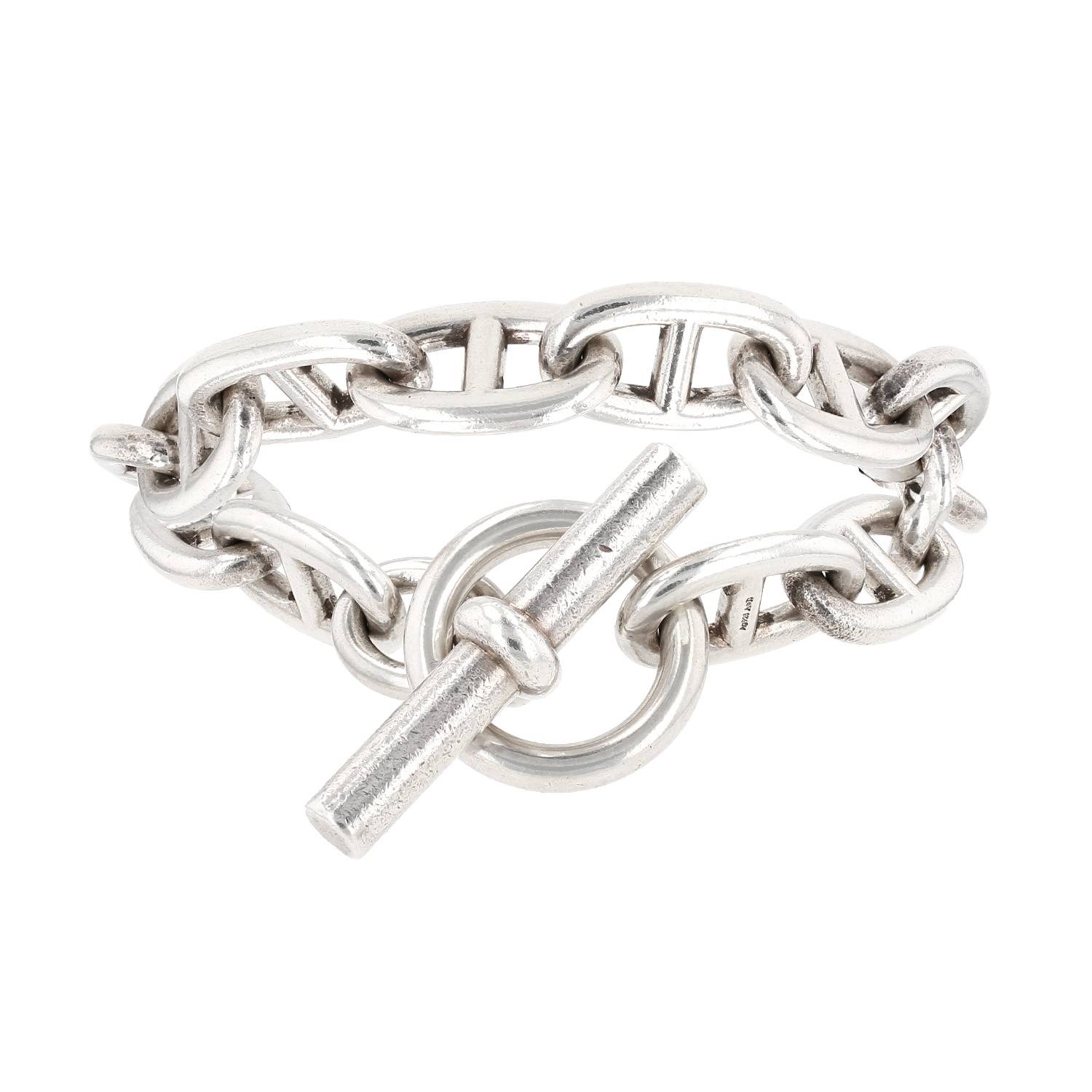Brazalete Hermès Chaîne d'Ancre modelo grande de plata