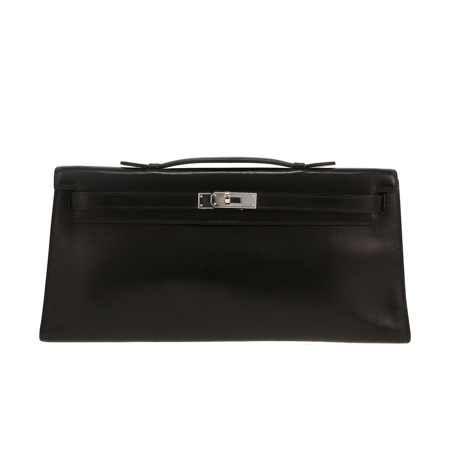 Bolsito de mano Hermès  Kelly Cut en cuero box negro - Detail D5