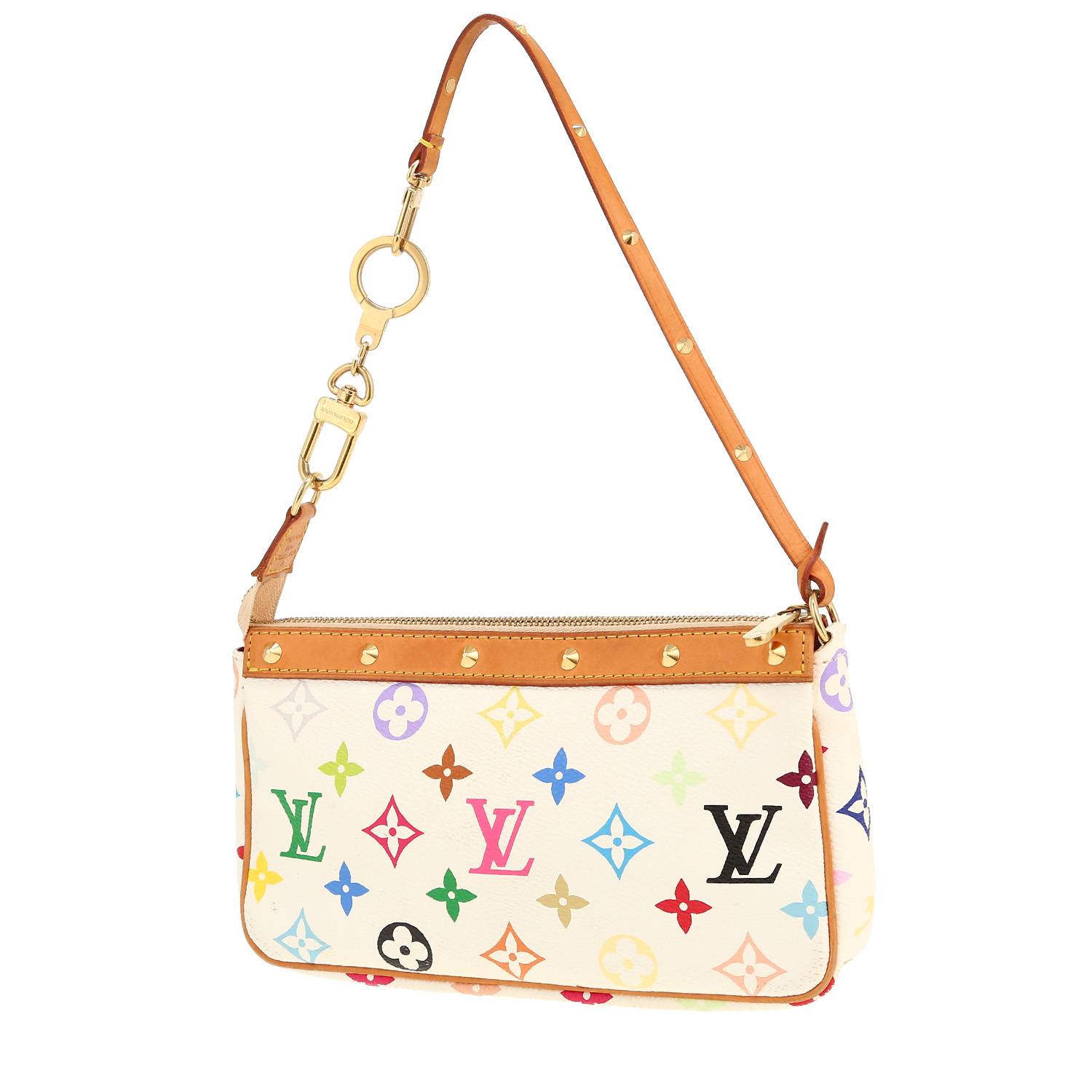 Borsa Louis Vuitton  Pochette accessoires in tela monogram bianca e multicolore e pelle naturale