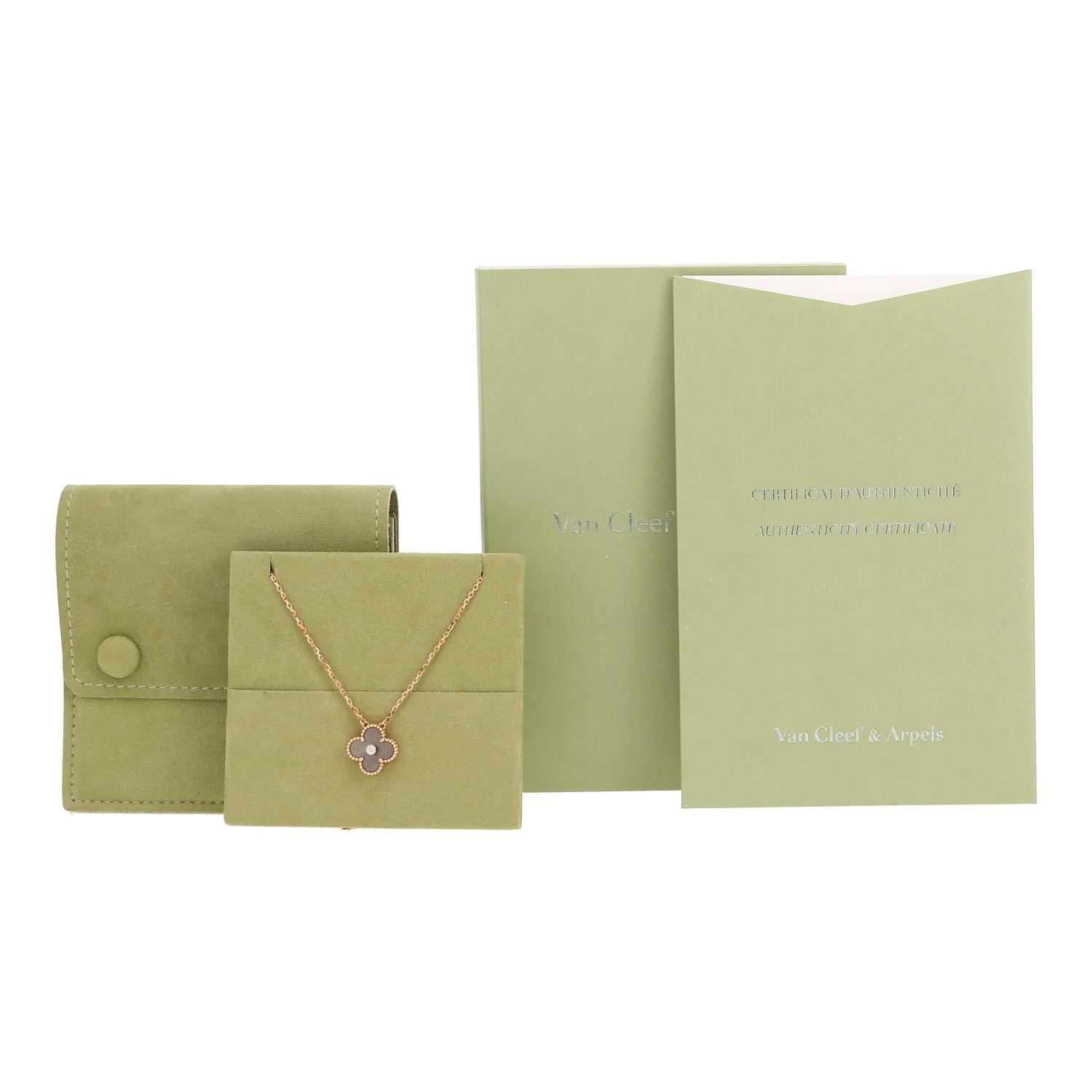 Van Cleef & Arpels Vintage Alhambra necklace in pink gold, diamond and obsidian - Detail D2