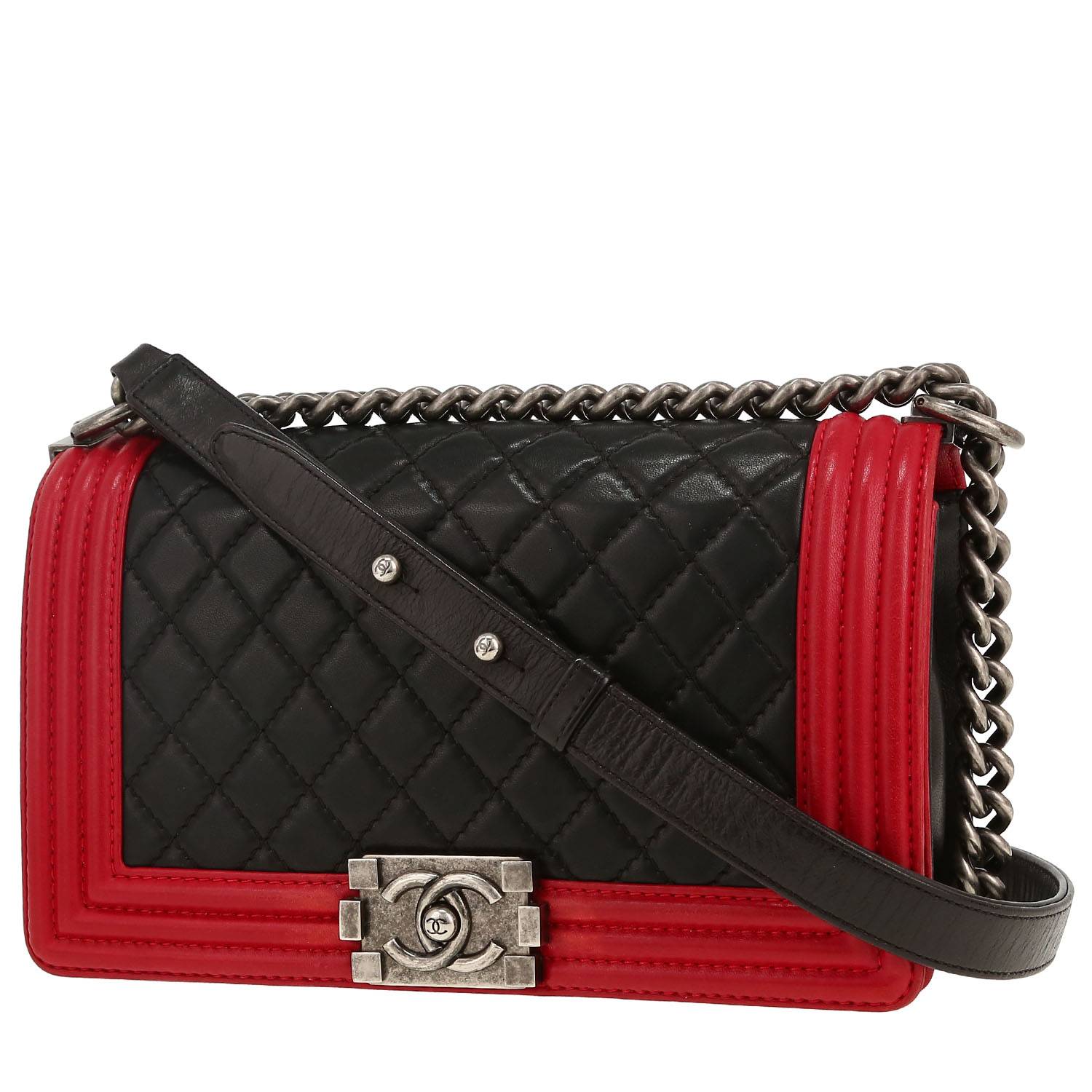 Chanel Boy shoulder bag in black and red bicolor quilted leather
