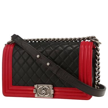 Sac bandoulière Chanel  Boy en cuir matelassé bicolore noir et rouge