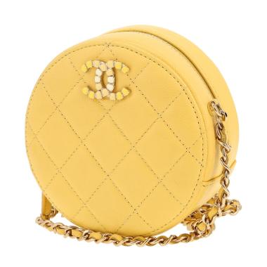 Sac bandoulière Chanel  Round on Earth en cuir matelassé jaune