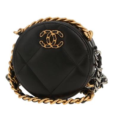 Bolso bandolera Chanel  Round on Earth en cuero acolchado negro