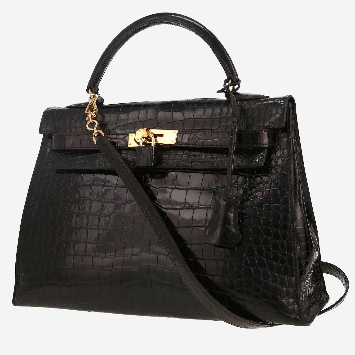Hermès Kelly 32 cm handbag in black porosus crocodile