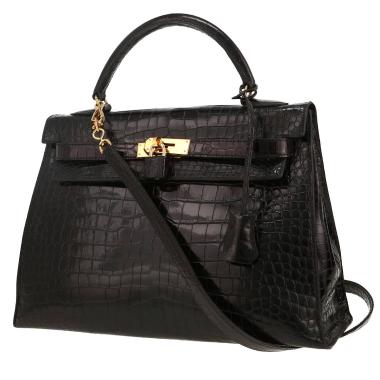 Borsa Hermès  Kelly 32 cm in coccodrillo marino nero
