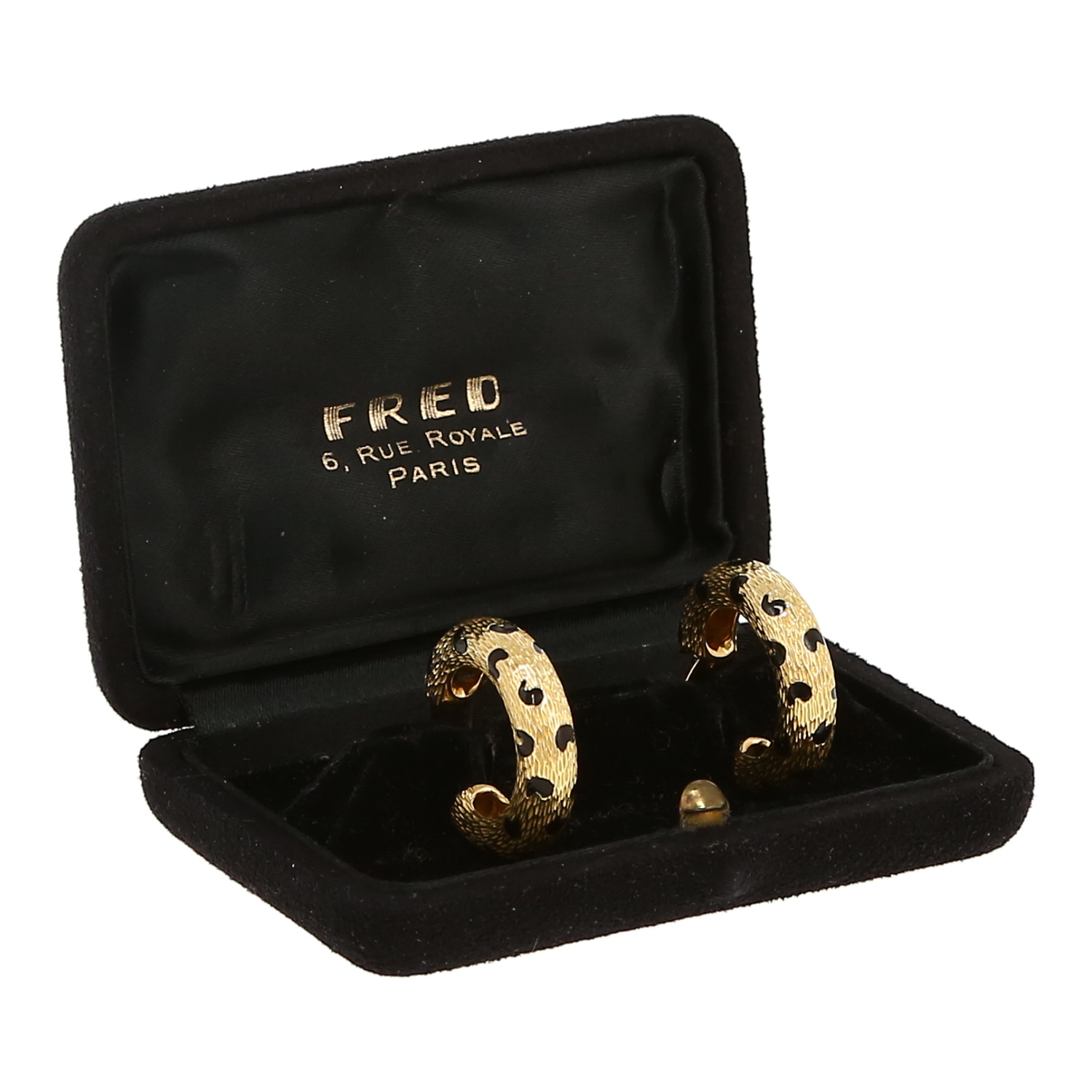 Fred Panthère  1970's earrings for non pierced ears in yellow gold and enamel - Detail D2