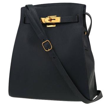 Sac à main Hermès  Kelly Sport en cuir Courchevel bleu-marine