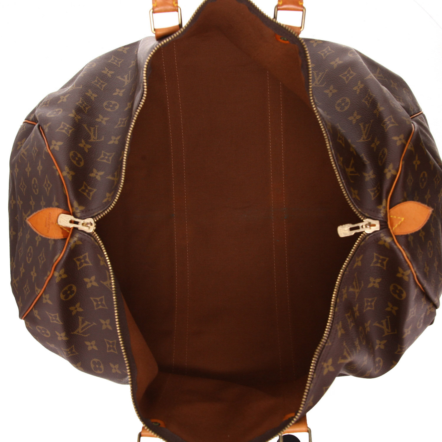 Borsa da viaggio Louis Vuitton  Keepall 60 in tela monogram marrone e pelle naturale - Detail D3