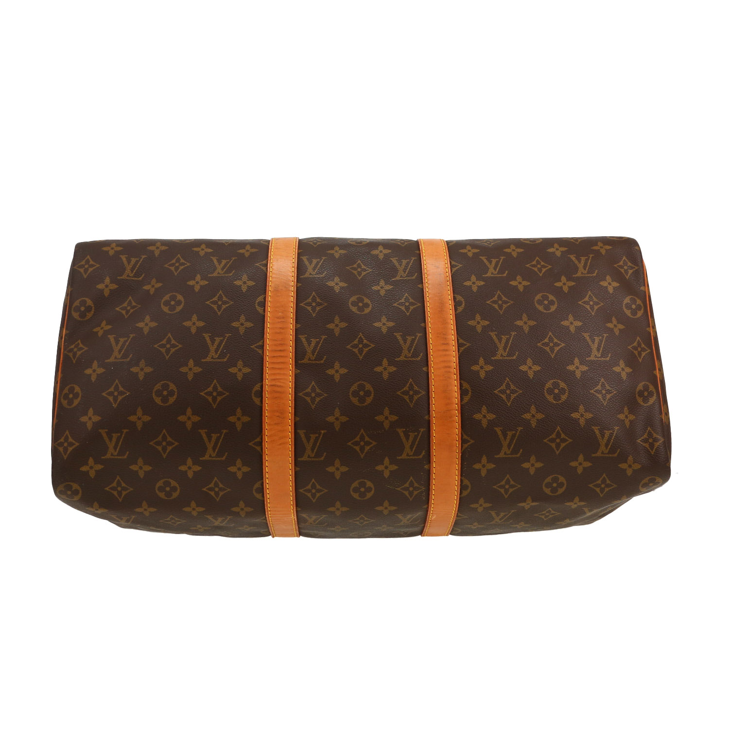 Bolsa de viaje Louis Vuitton  Keepall 50 en lona Monogram marrón y cuero natural - Detail D1