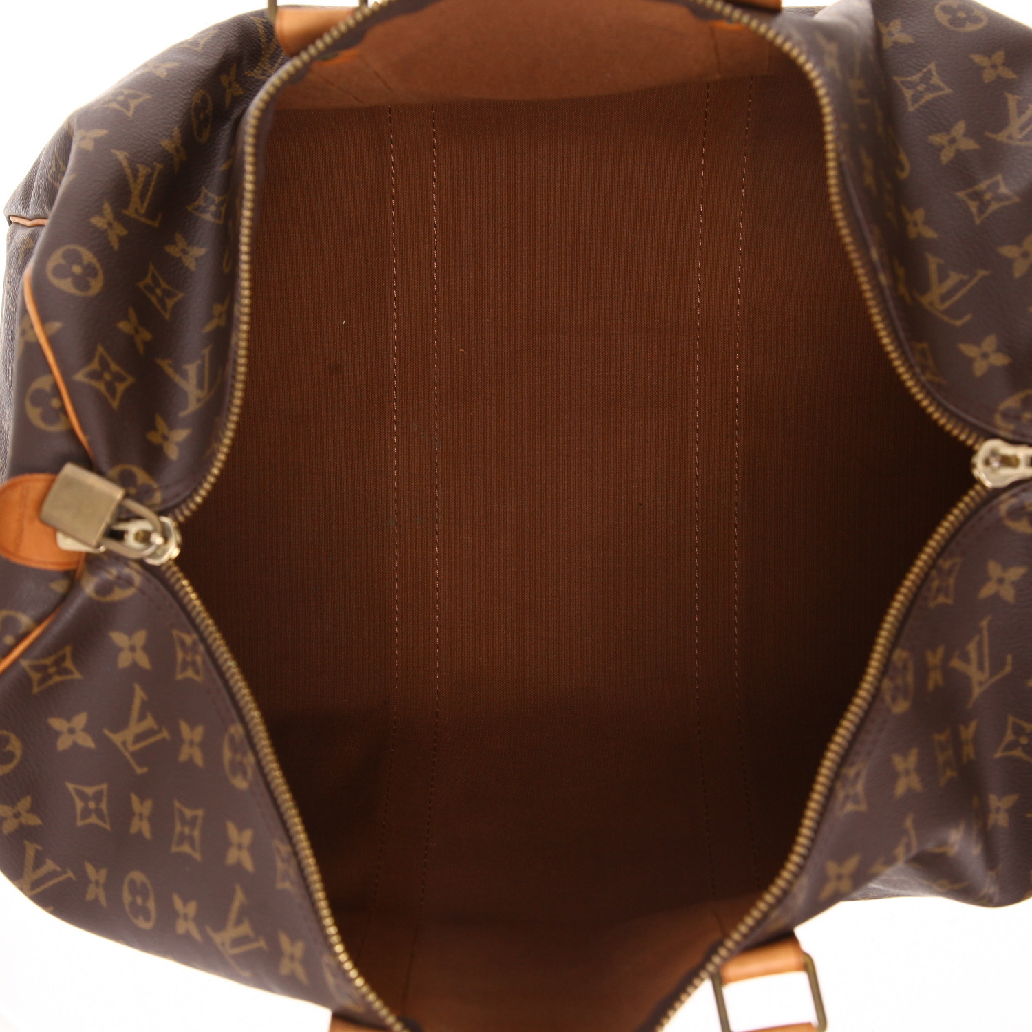 Bolsa de viaje Louis Vuitton  Keepall 50 en lona Monogram marrón y cuero natural - Detail D3