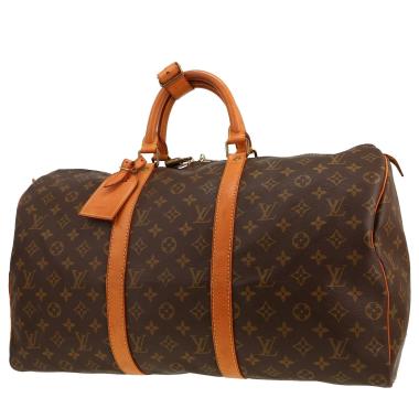 Sac de voyage Louis Vuitton  Keepall 50 en toile monogram marron et cuir naturel