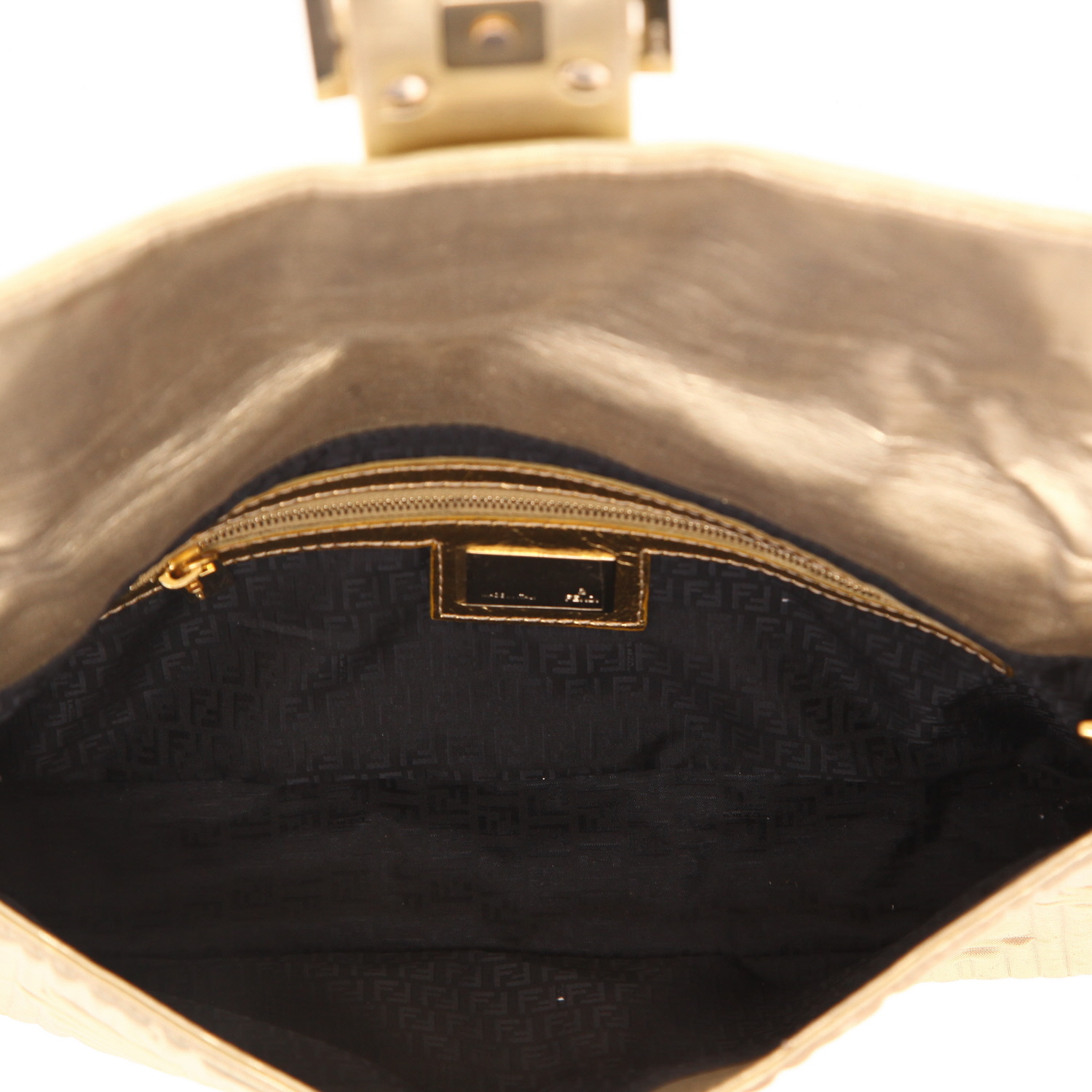 Sac à main Fendi  Baguette en toile siglée dorée - Detail D3