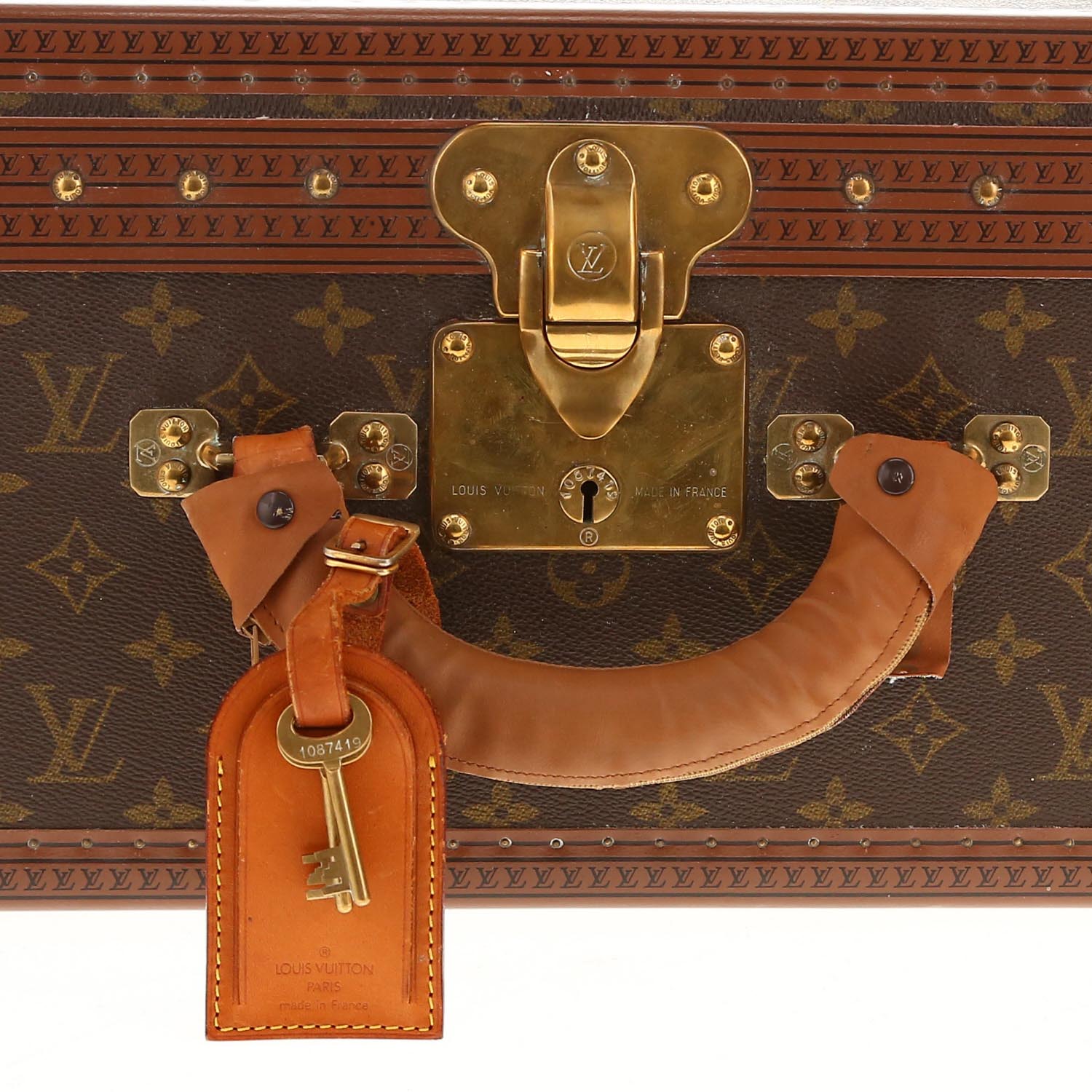 Valigia Louis Vuitton Alzer 70 in tela Monogram marrone e pelle naturale - Detail D4
