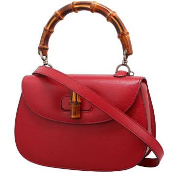 Gucci  Bamboo medium model  handbag  in red leather  and bamboo