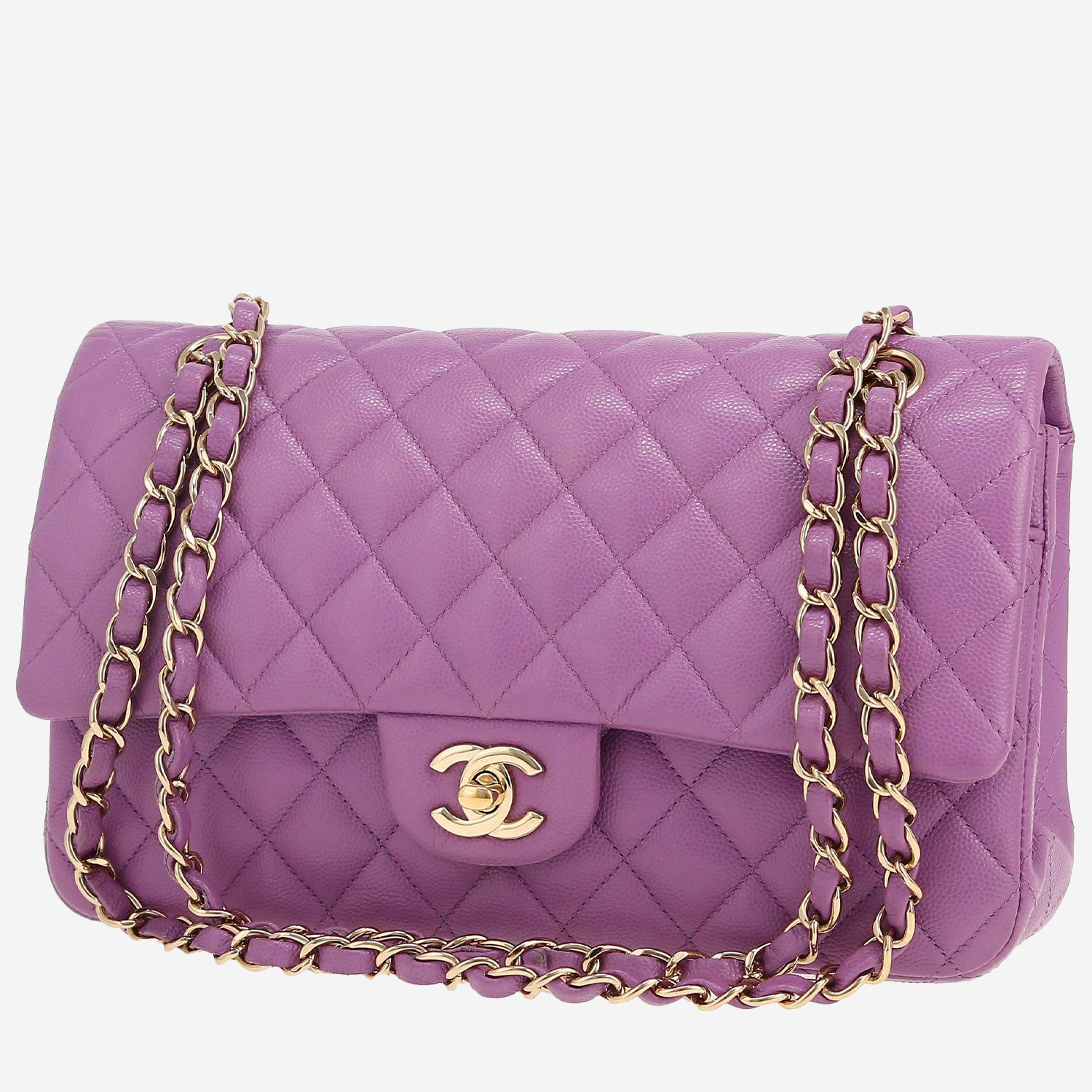Chanel Timeless Classic handbag in purple quilted grained leather