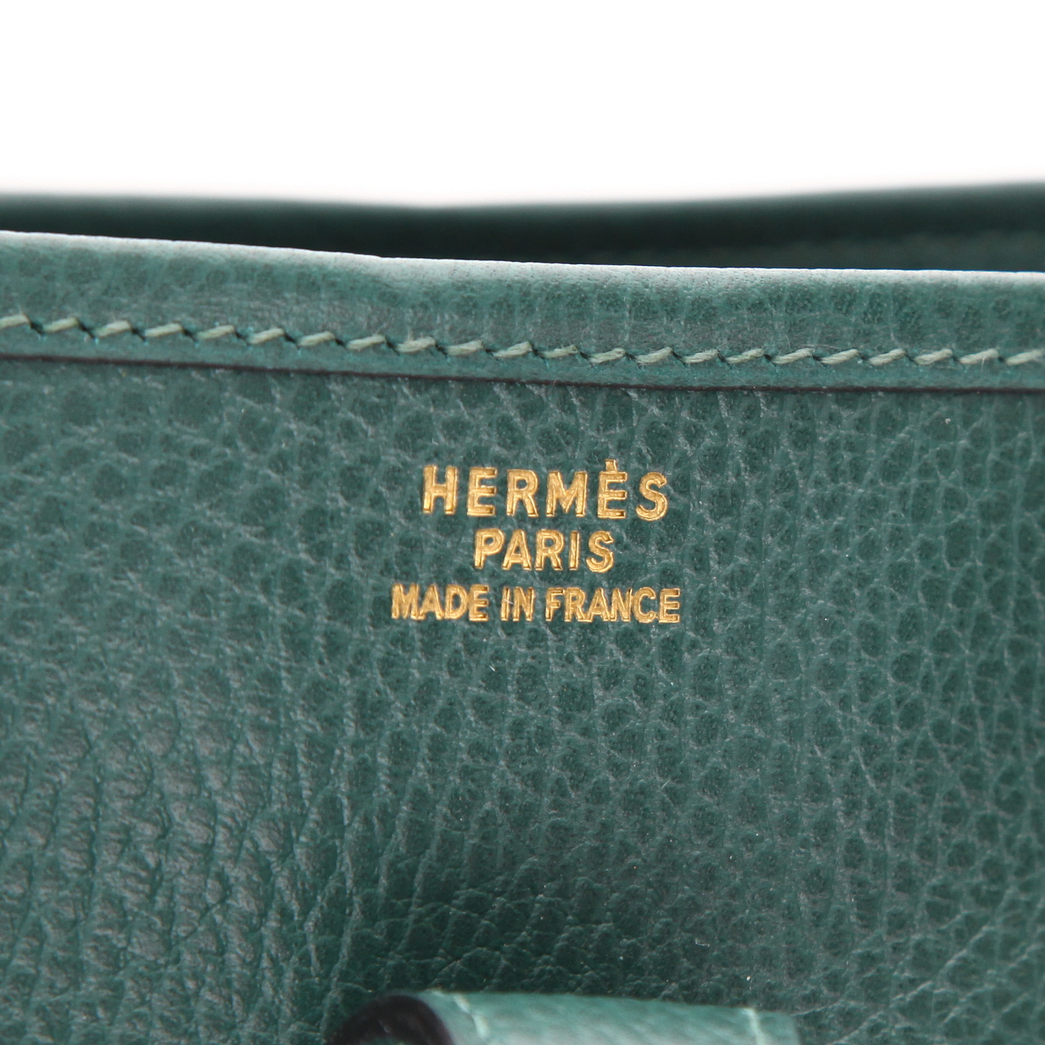 Hermès Evelyne 33 cm shoulder bag in green Ardenne leather - Detail D2