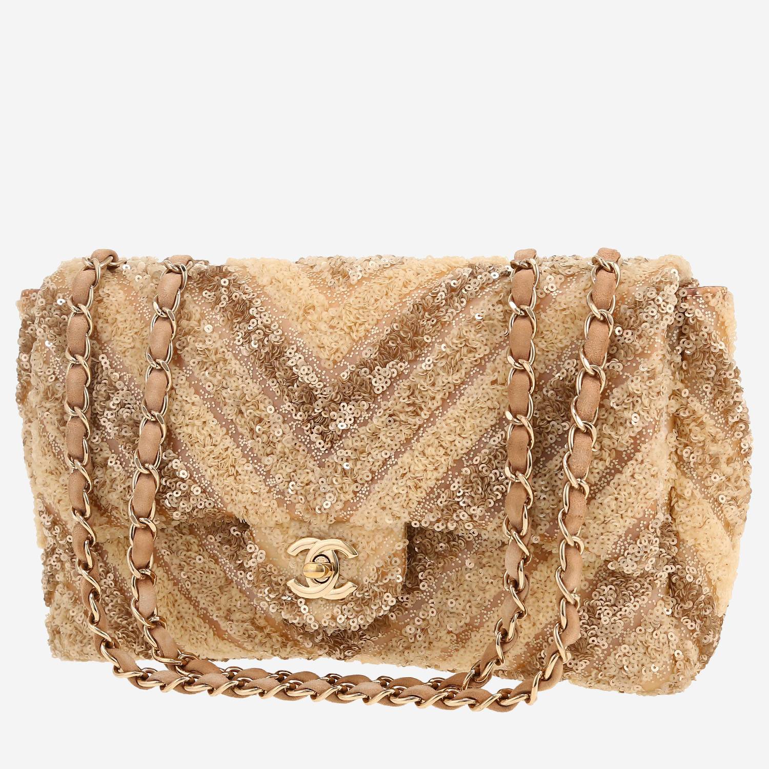 Chanel  Timeless handbag  in beige canvas  and paillette