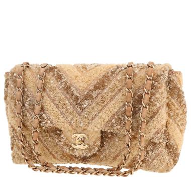 Bolso de mano Chanel  Timeless en lona beige y lentejuelas
