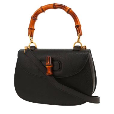 Borsa Gucci  Bamboo modello medio  in pelle martellata nera e bambù